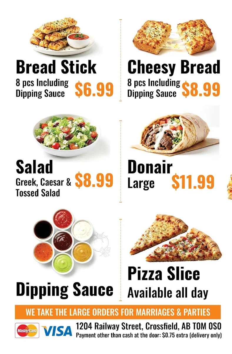 Menu, Crossfield Pizza