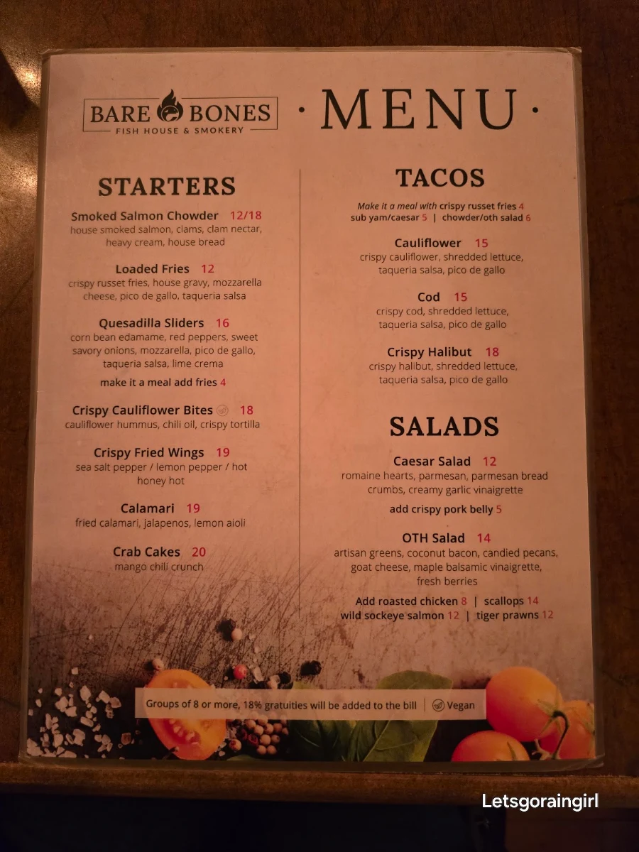 Menu, Bare Bones Fish House & Smokery