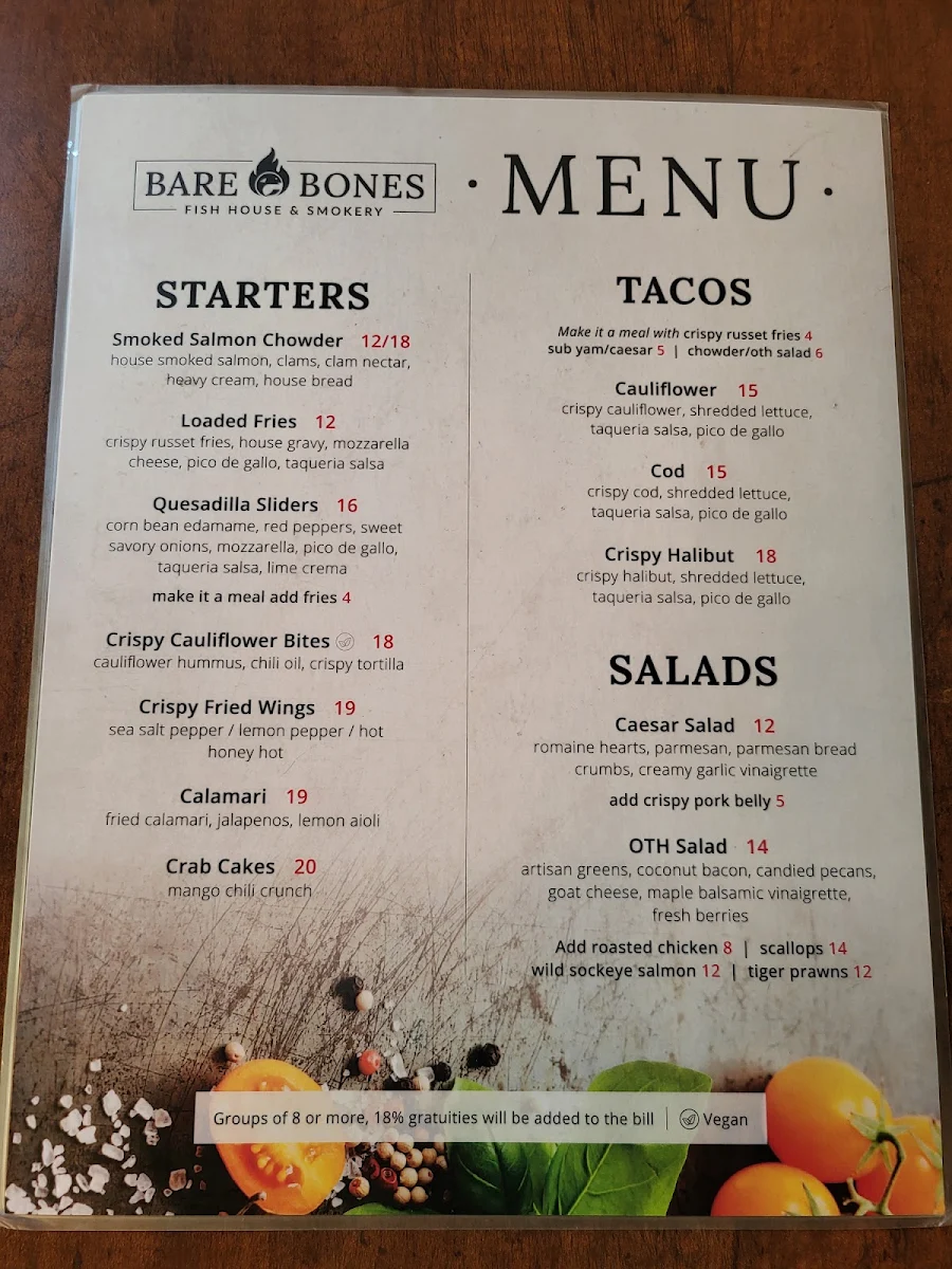 Menu, Bare Bones Fish House & Smokery