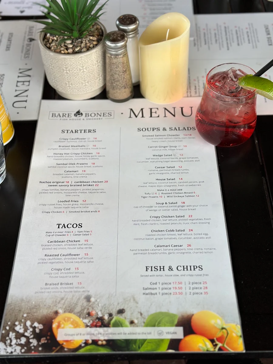 Menu, Bare Bones Fish House & Smokery