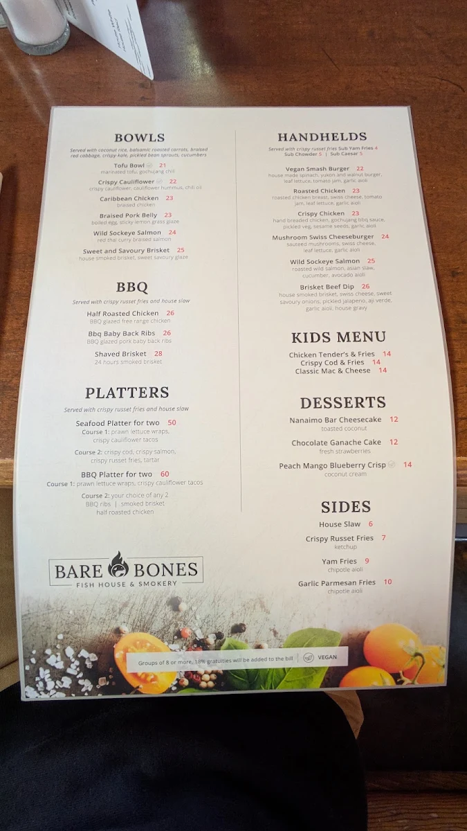 Menu, Bare Bones Fish House & Smokery