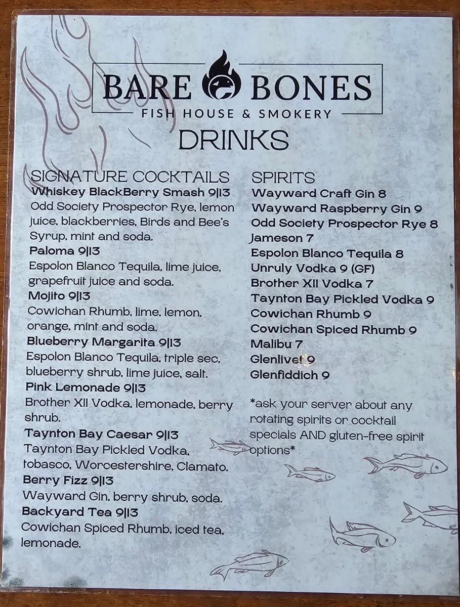 Menu, Bare Bones Fish House & Smokery