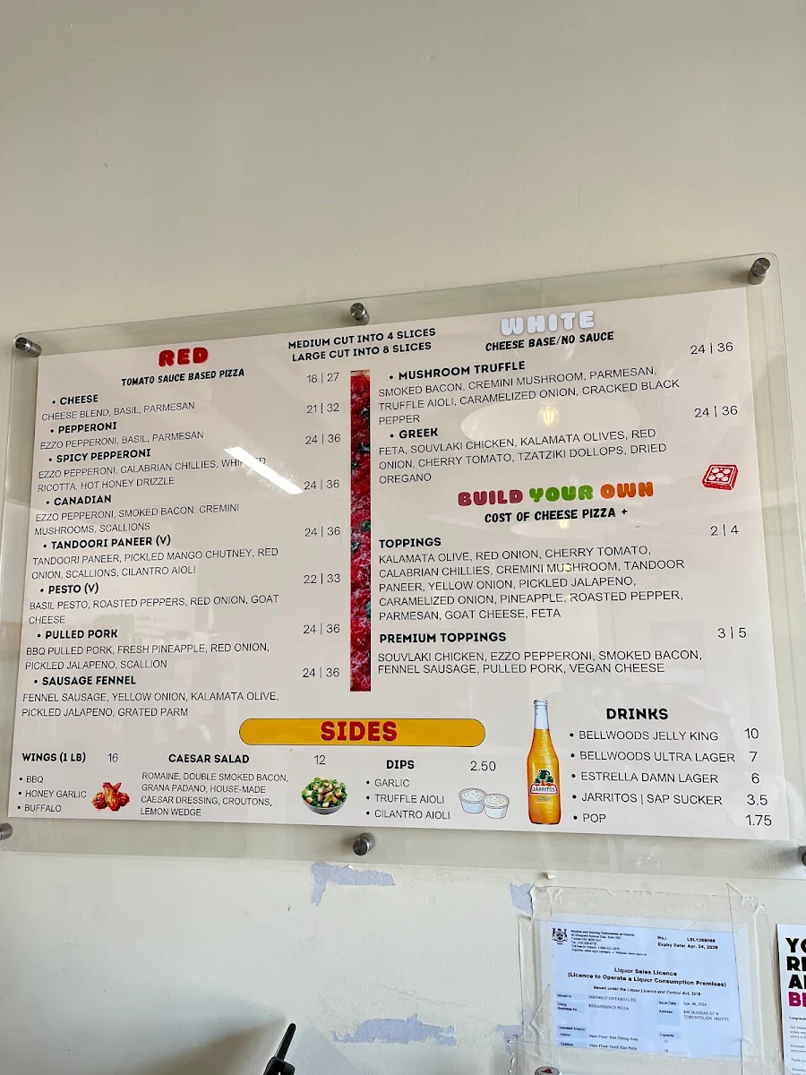 Menu, Renaissance Detroit Style Pizza