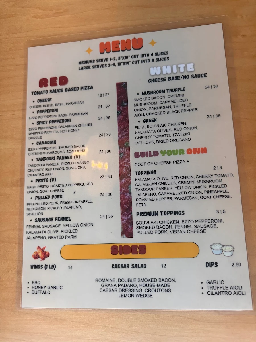 Menu, Renaissance Detroit Style Pizza