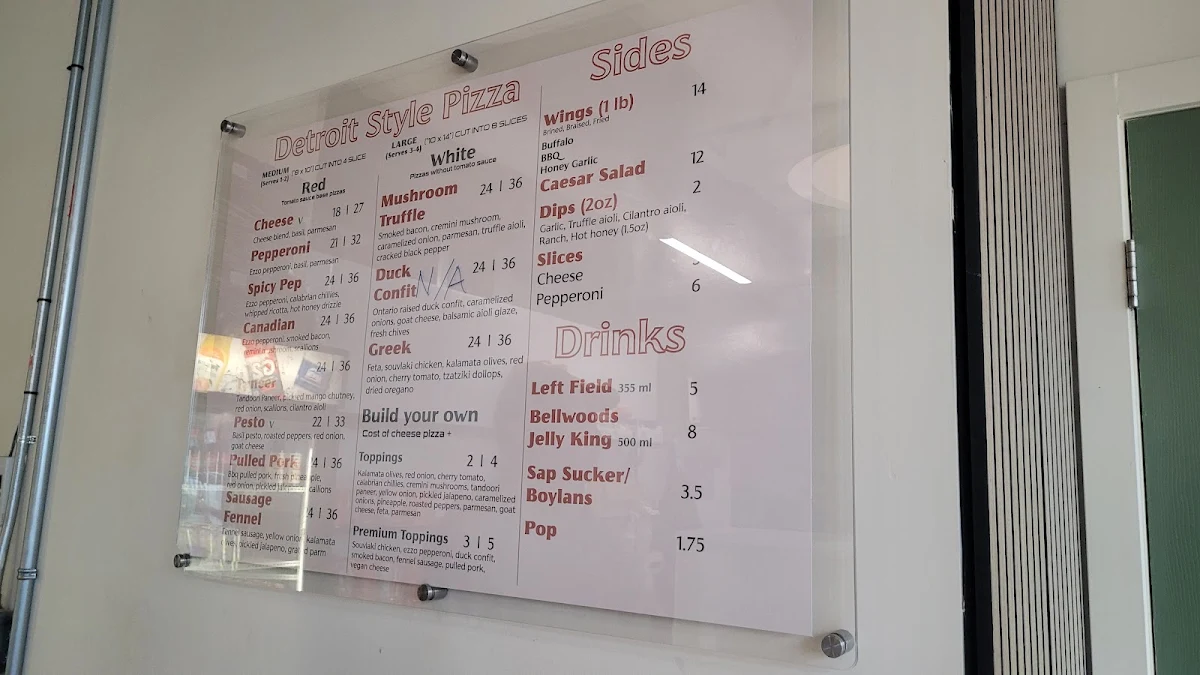 Menu, Renaissance Detroit Style Pizza