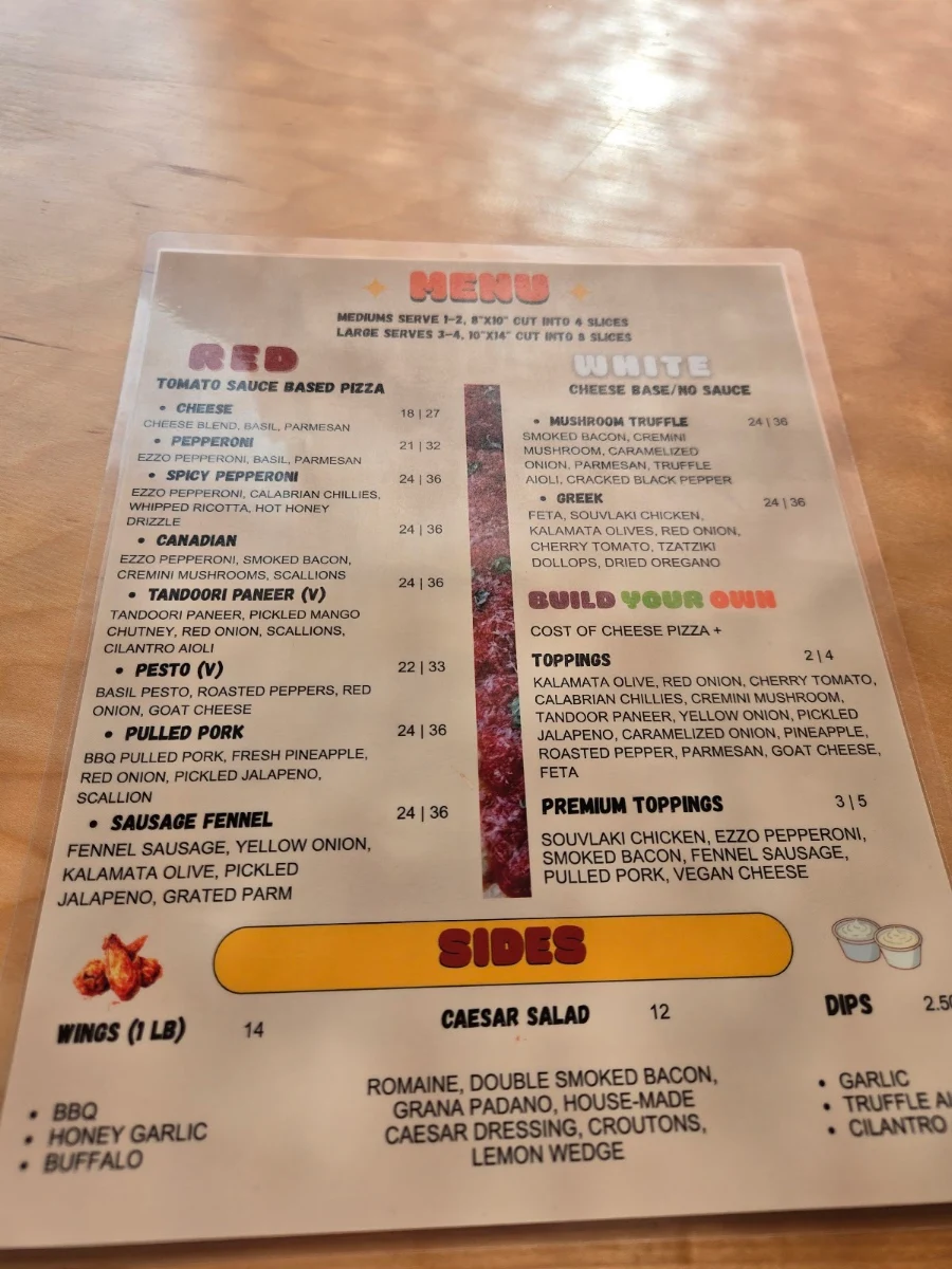 Menu, Renaissance Detroit Style Pizza