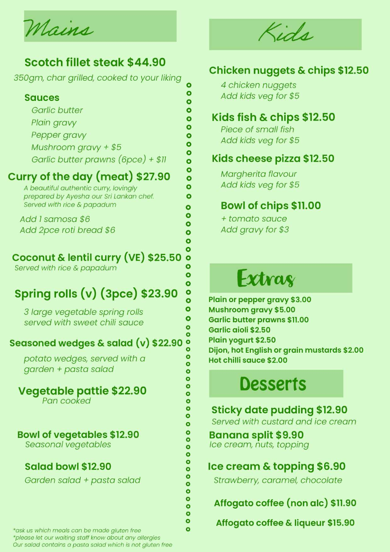 Menu, The Vine Hotel