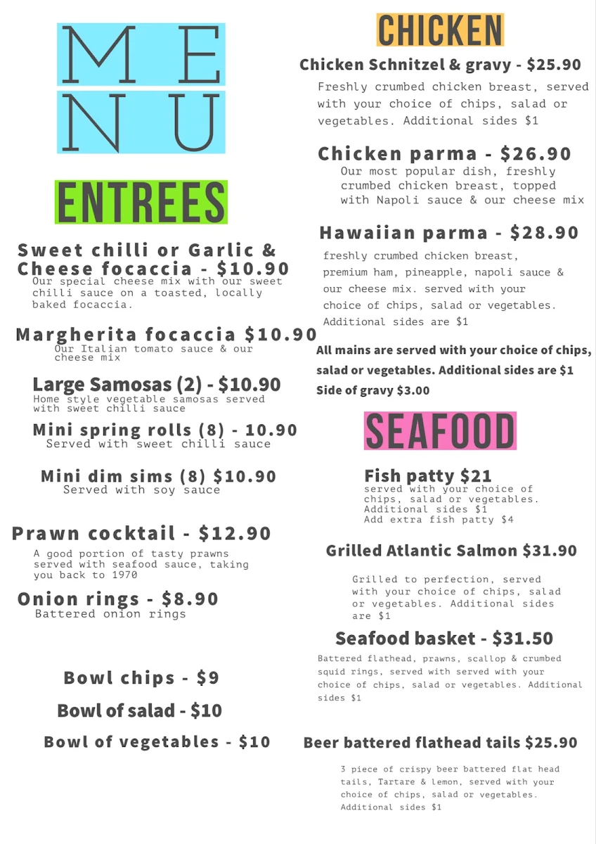 Menu, The Vine Hotel
