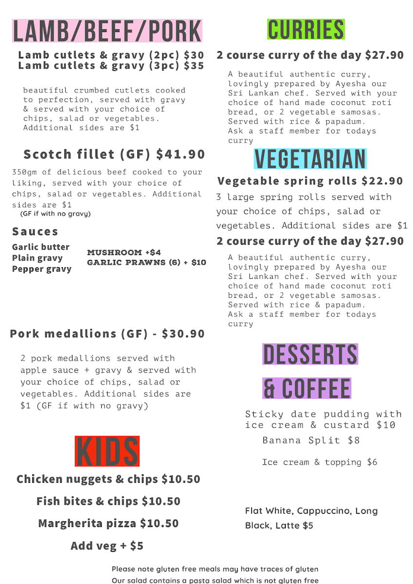 Menu, The Vine Hotel