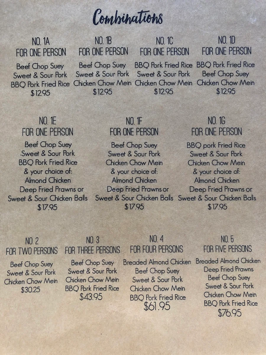 Menu, Golden Island Restaurant