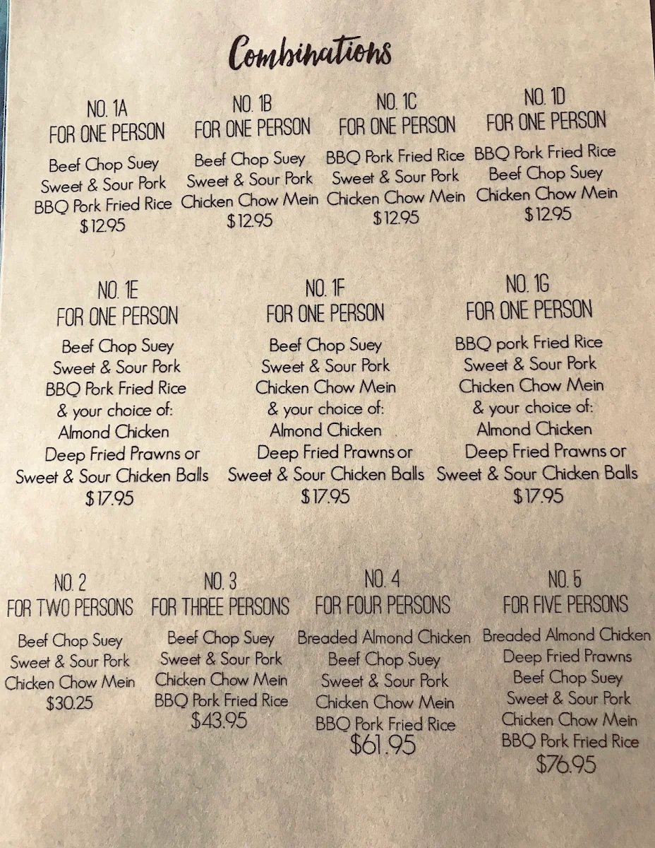Menu, Golden Island Restaurant