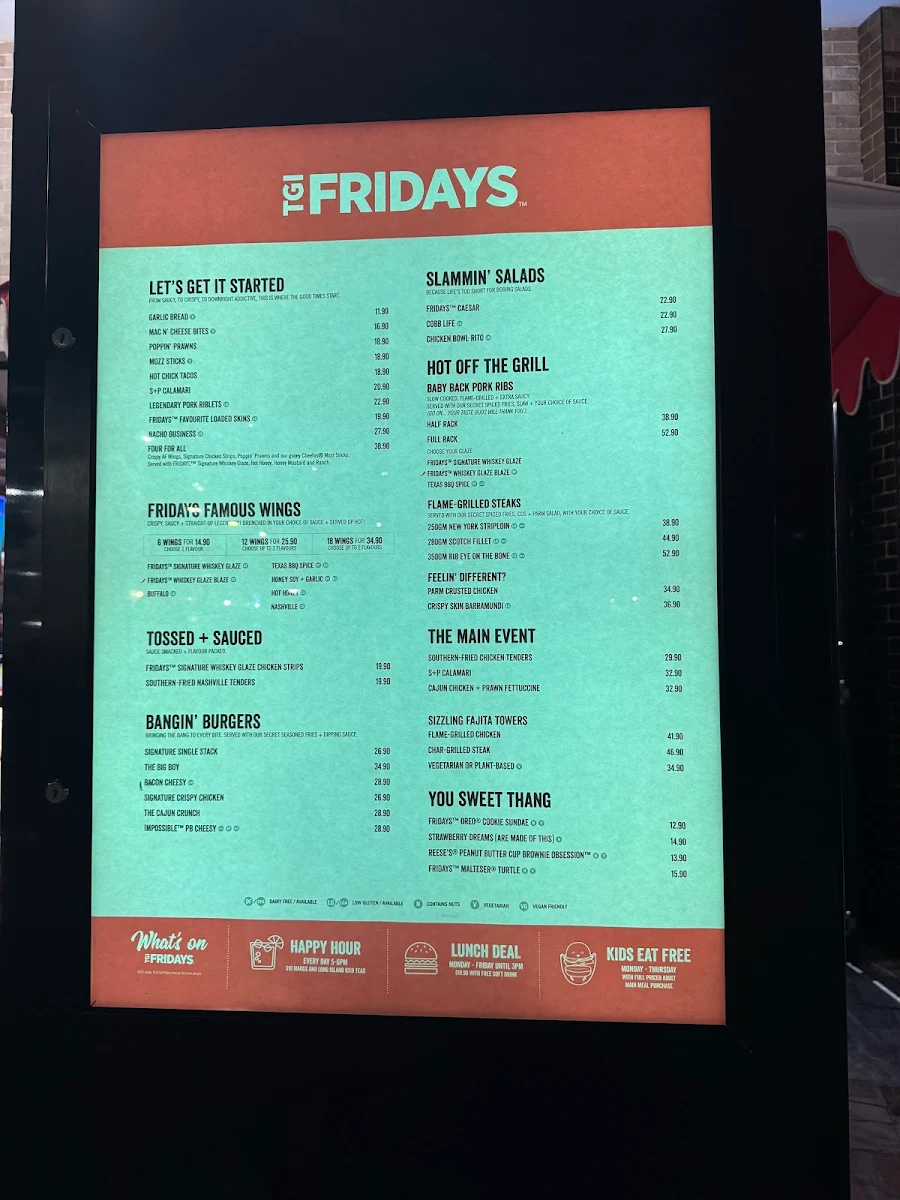 Menu, TGI Fridays Carousel