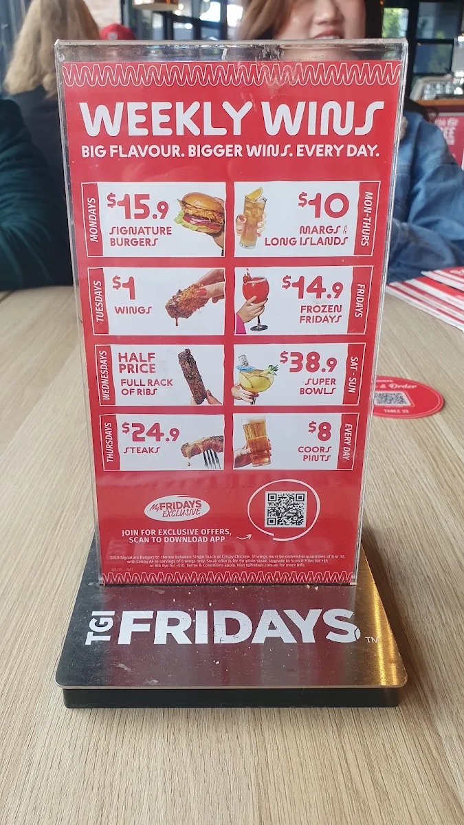 Menu, TGI Fridays Carousel