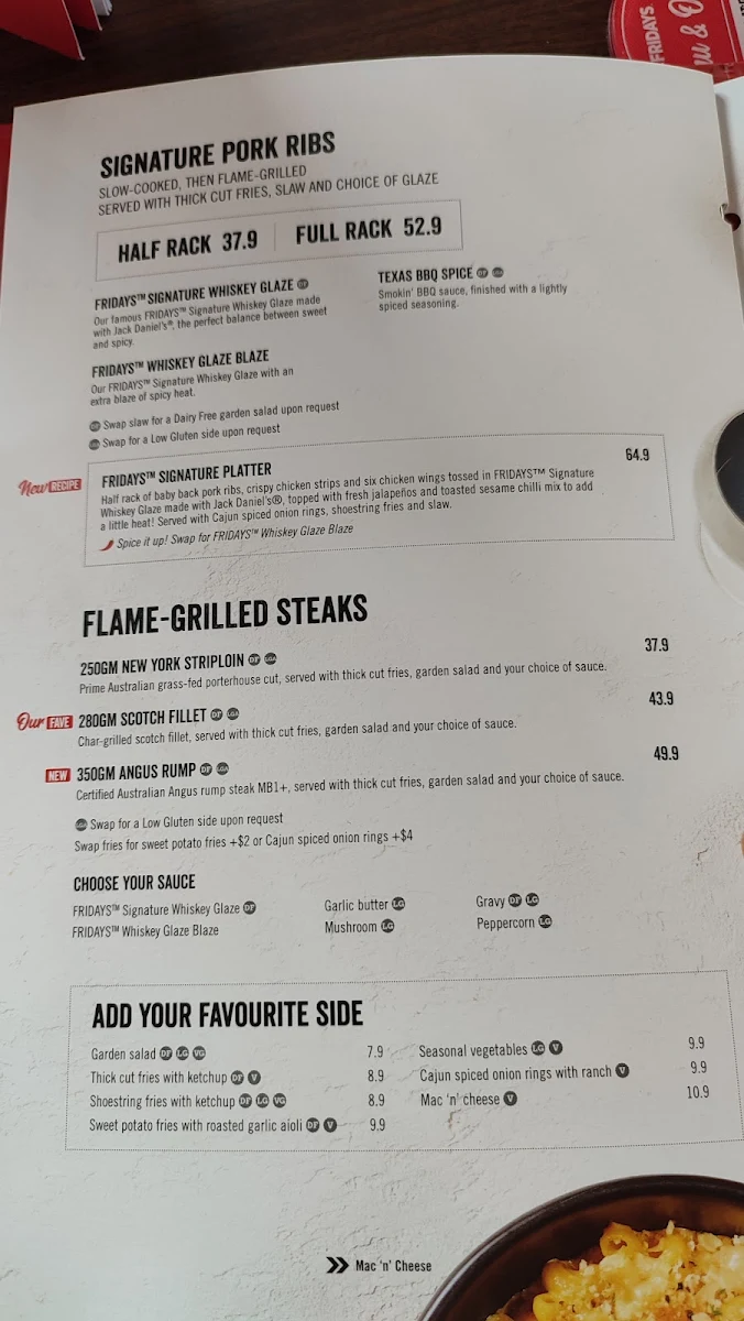 Menu, TGI Fridays Carousel