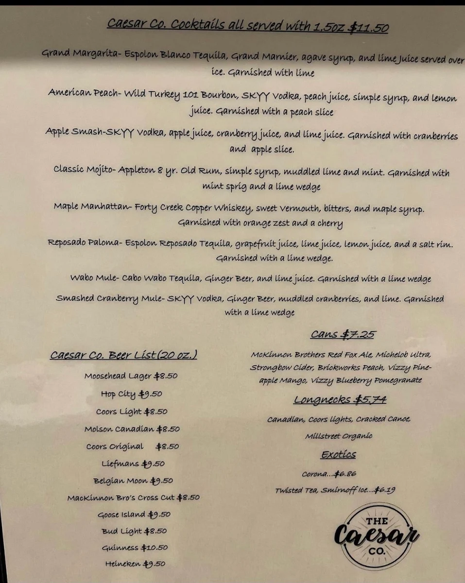 Menu, The Caesar Company