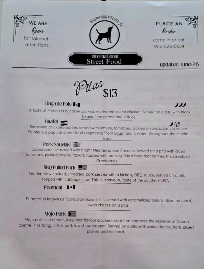 Menu, Brown Dog Kitchen Too