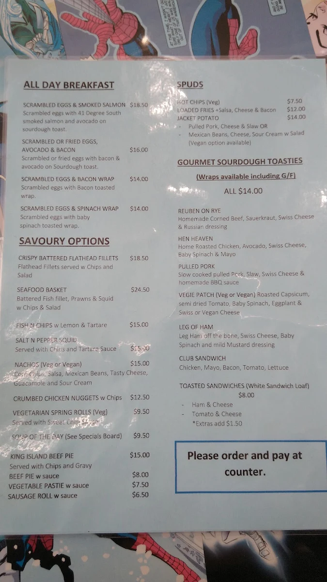 Menu, Dixie Blue