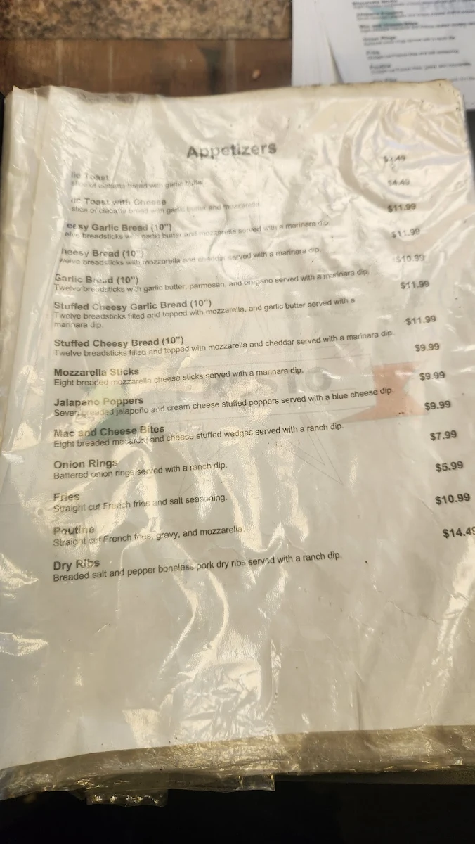 Menu, Presto Pizza
