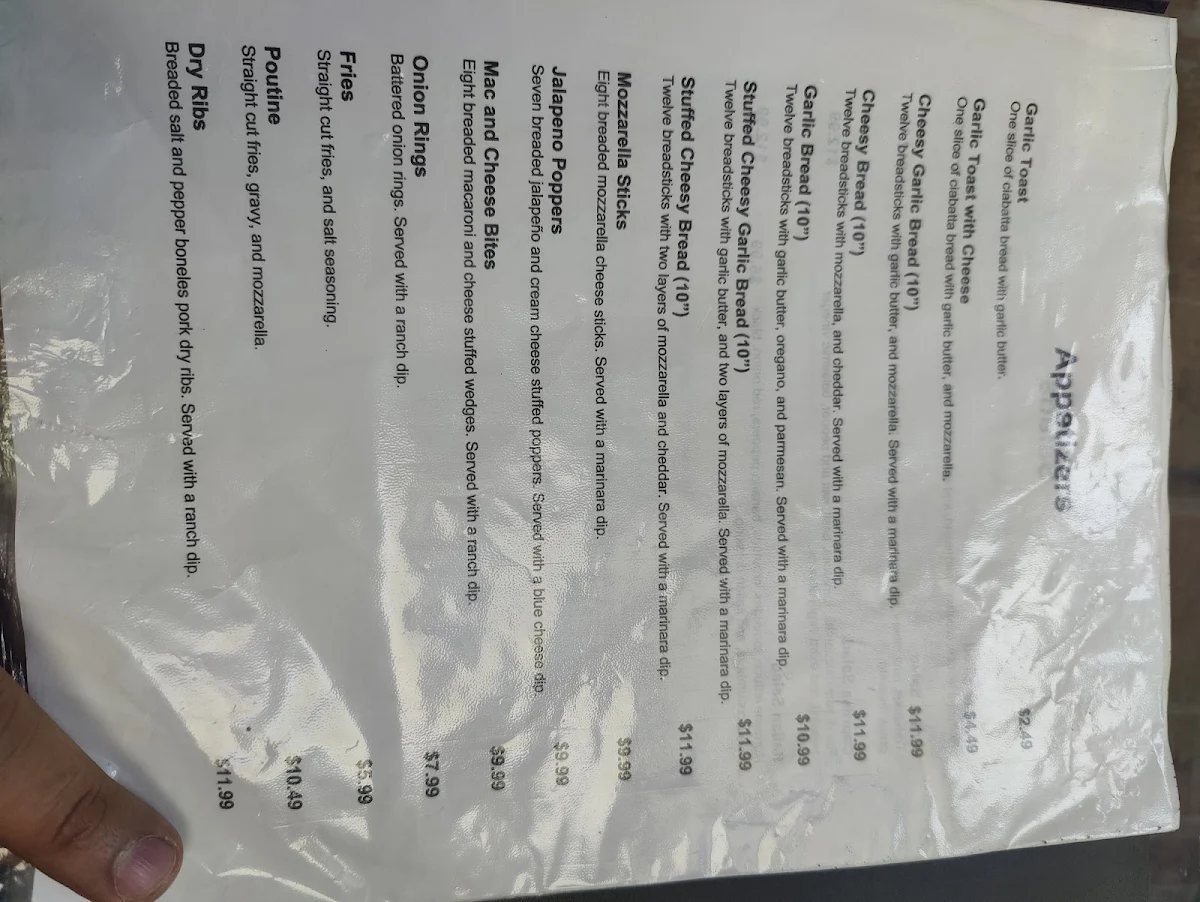 Menu, Presto Pizza