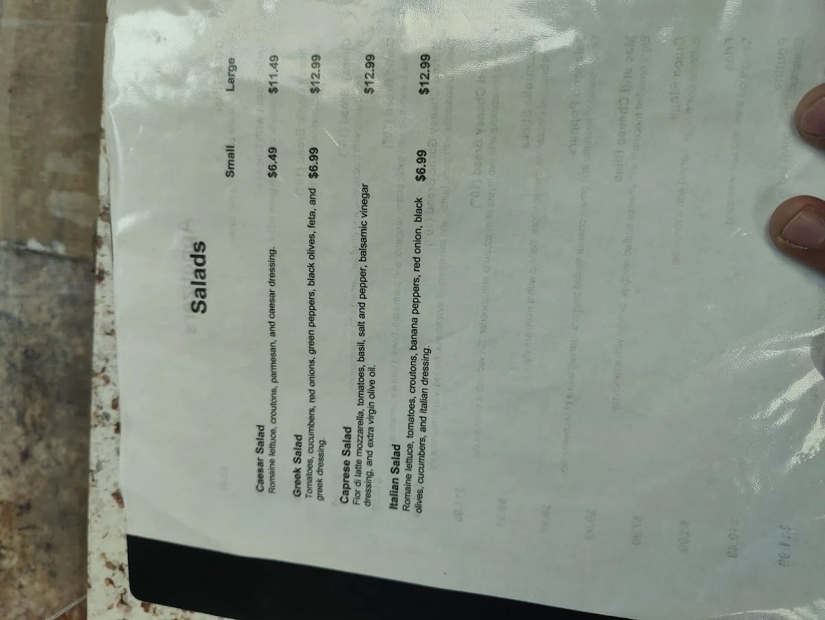 Menu, Presto Pizza