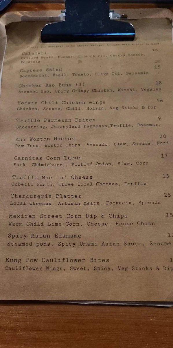 Menu, The Bar + Kitchen