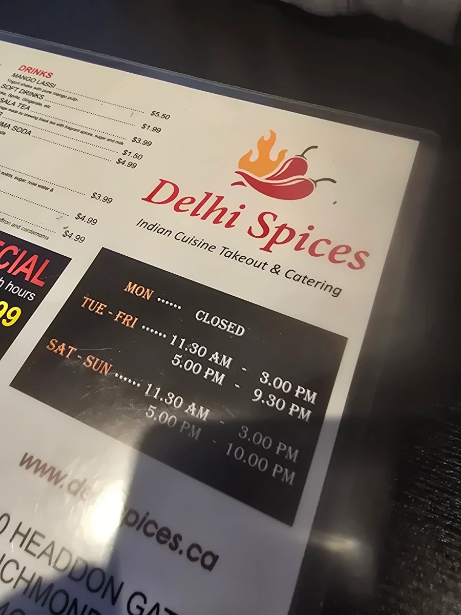 Menu, Delhi Spices