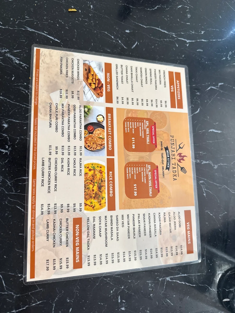 Menu, Punjabi Tadka Indian Kitchen (Restaurant)