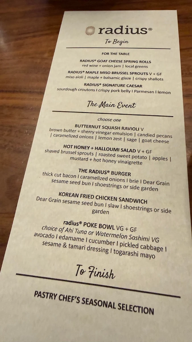 Menu, radius® on Brant