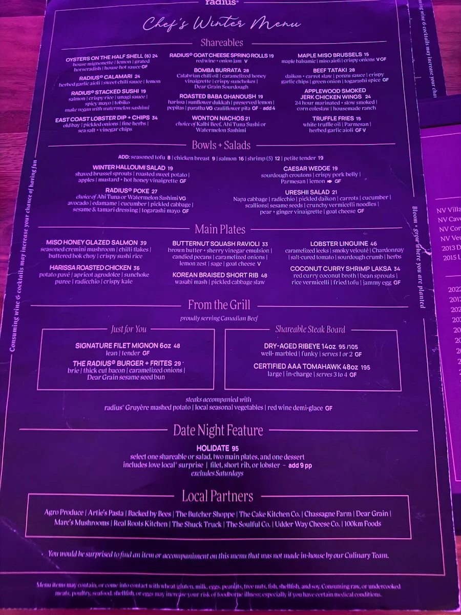 Menu, radius® on Brant