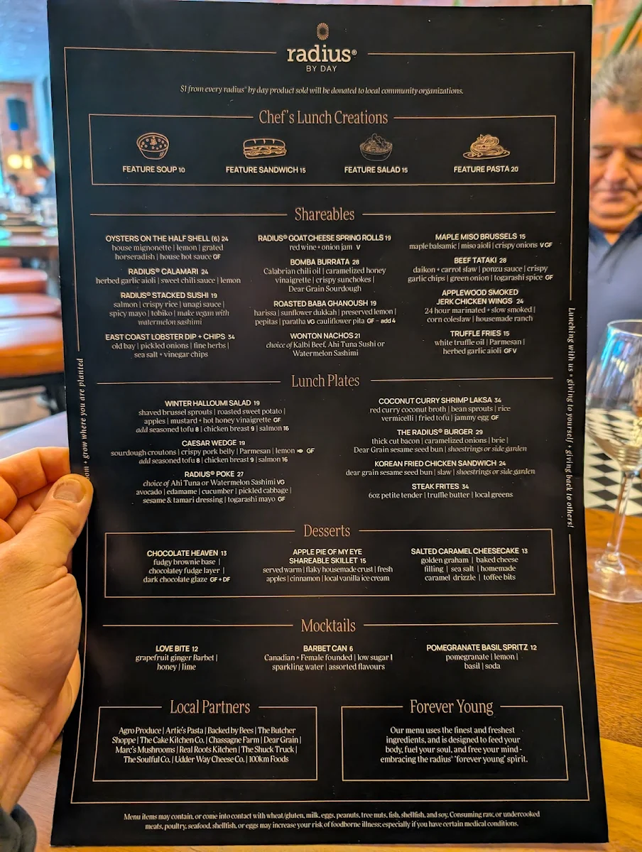 Menu, radius® on Brant