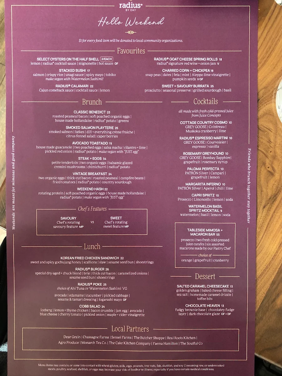 Menu, radius® on Brant