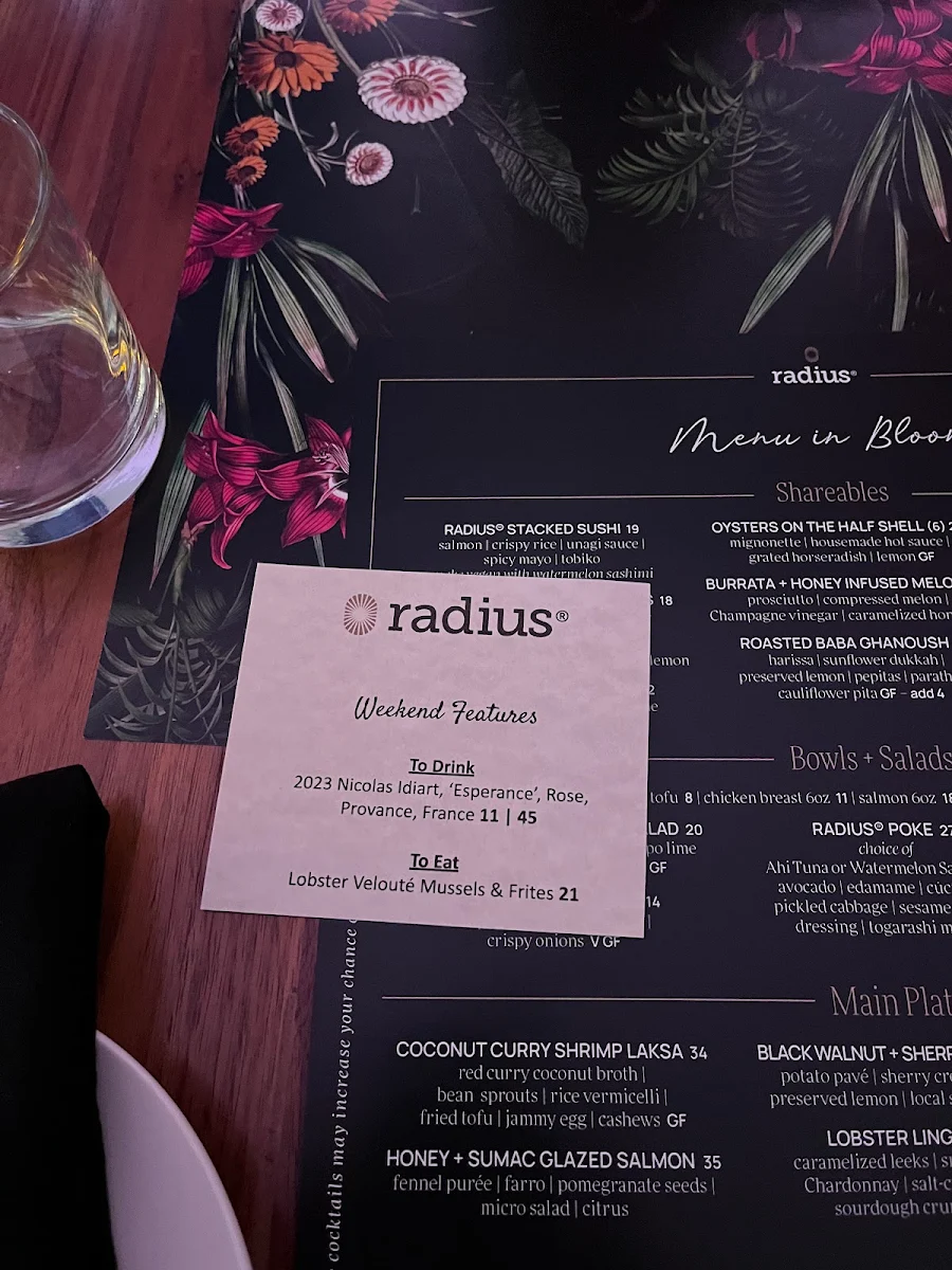 Menu, radius® on Brant