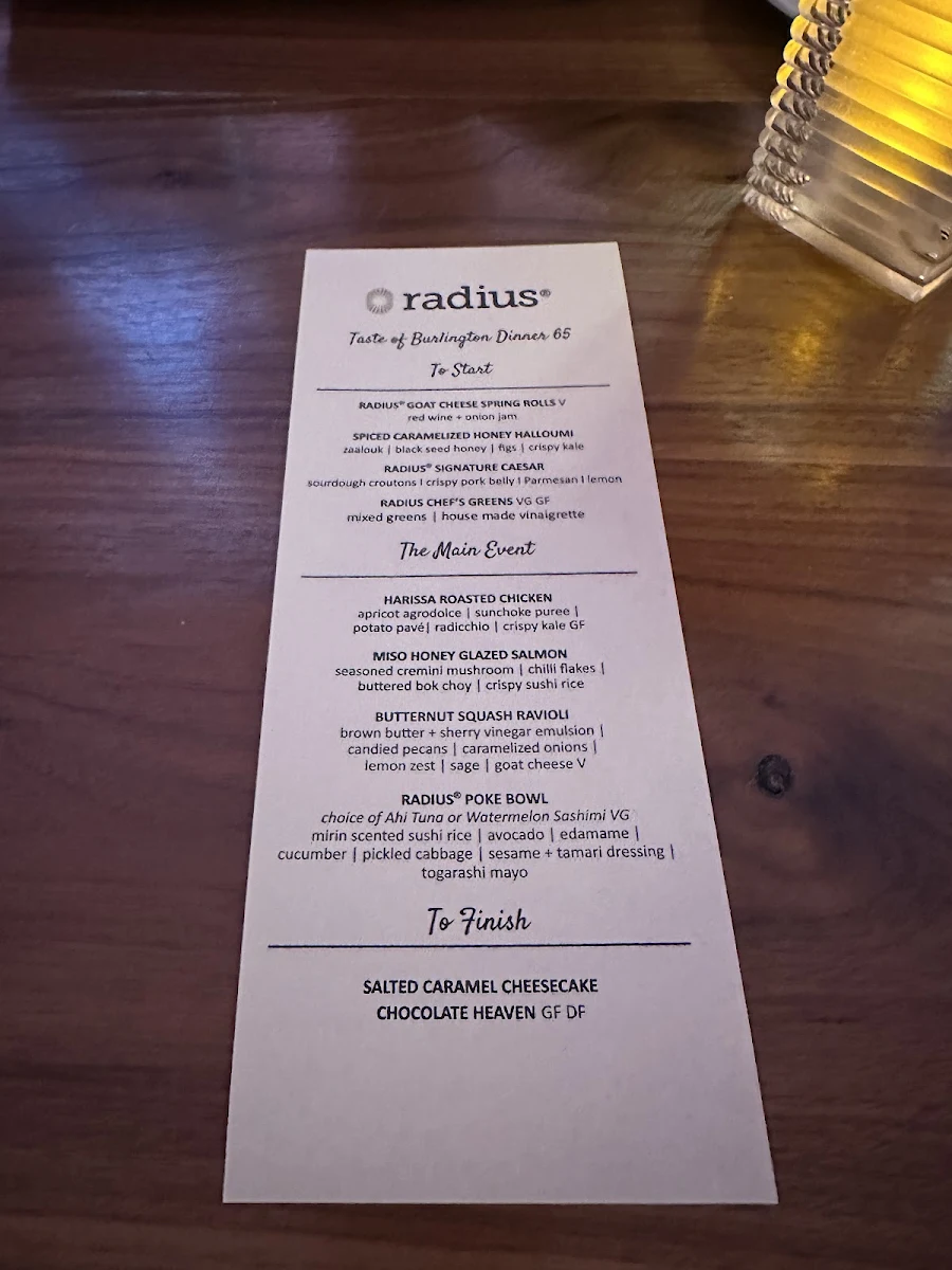 Menu, radius® on Brant
