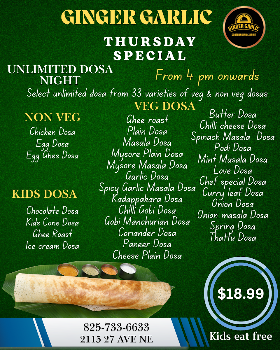 Menu, Ginger Garlic South Indian Restaurant