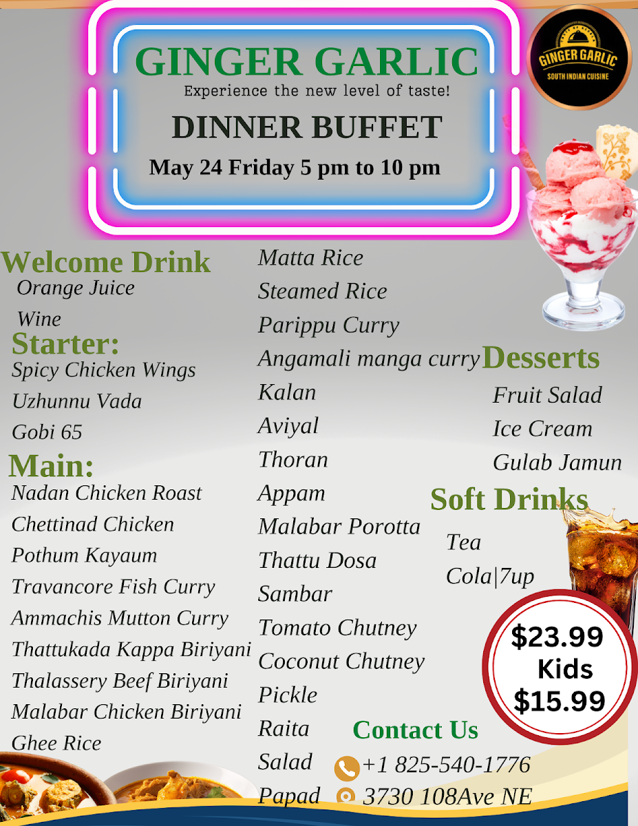 Menu, Ginger Garlic South Indian Restaurant