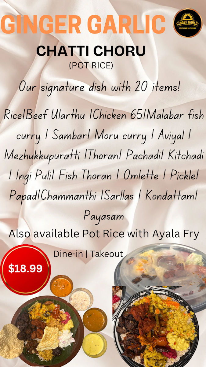 Menu, Ginger Garlic South Indian Restaurant