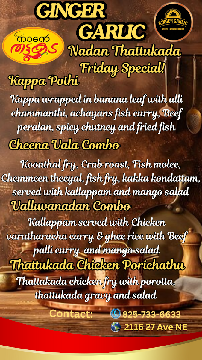 Menu, Ginger Garlic South Indian Restaurant