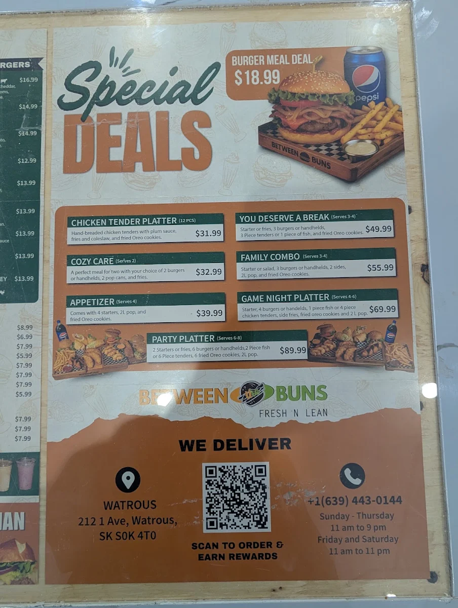 Menu, Between The Buns- Watrous