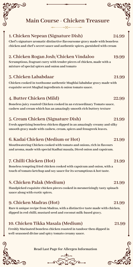 Menu, Maharaja Nepean Australian & Indian Restaurant
