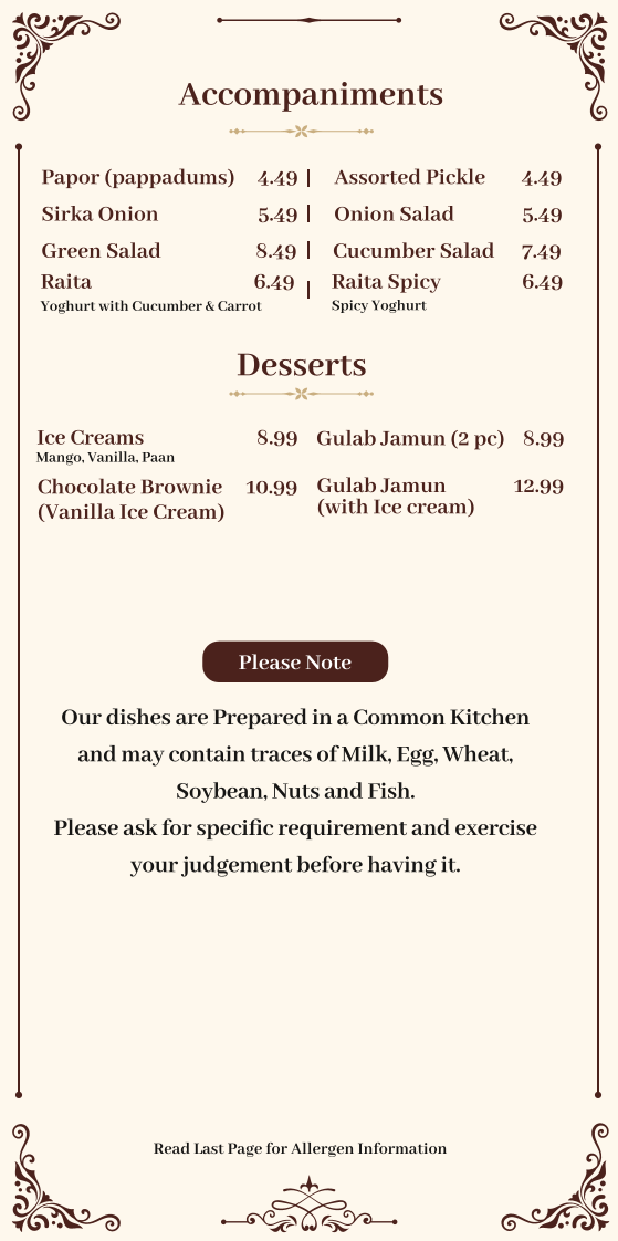 Menu, Maharaja Nepean Australian & Indian Restaurant