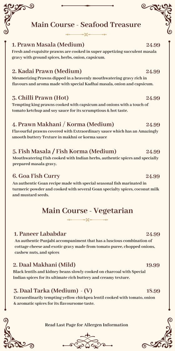 Menu, Maharaja Nepean Australian & Indian Restaurant
