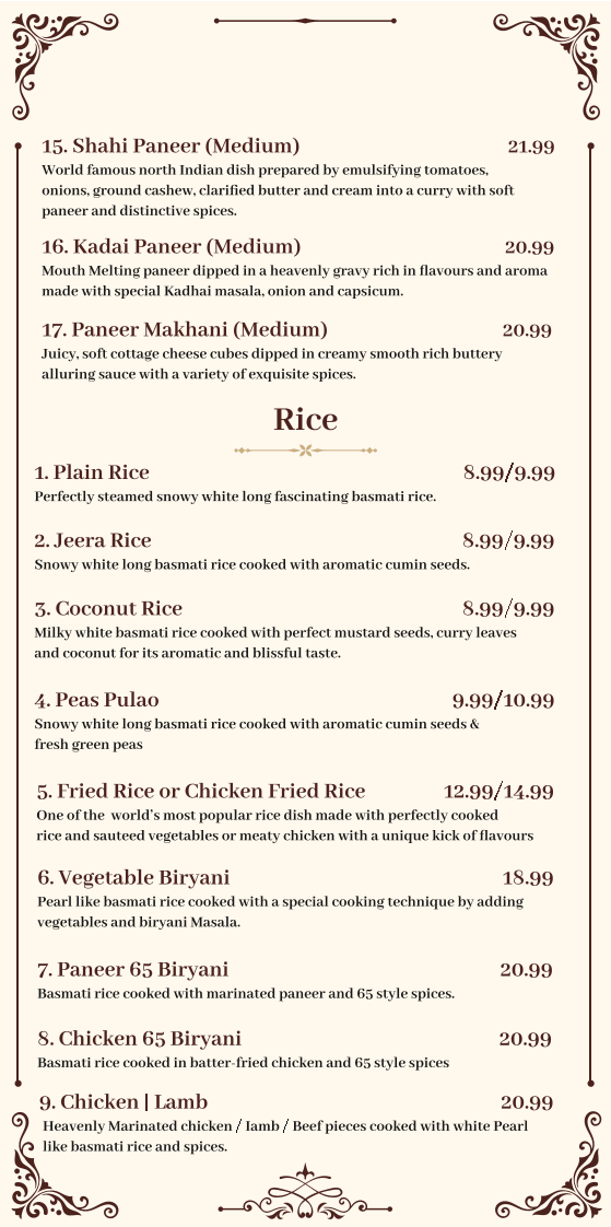 Menu, Maharaja Nepean Australian & Indian Restaurant