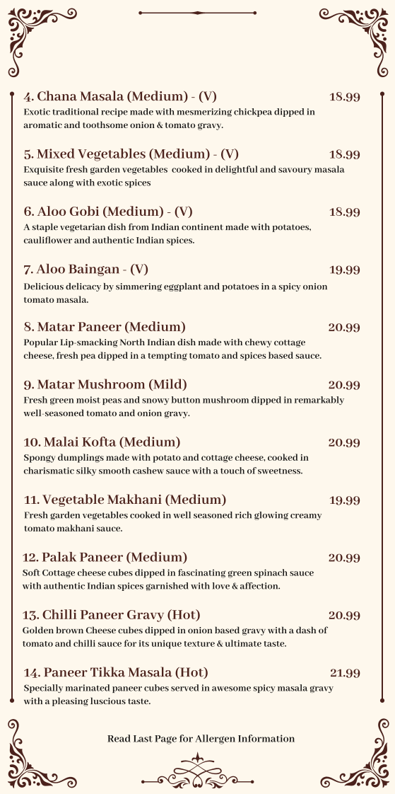 Menu, Maharaja Nepean Australian & Indian Restaurant