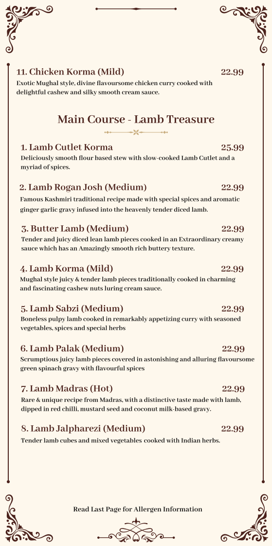 Menu, Maharaja Nepean Australian & Indian Restaurant