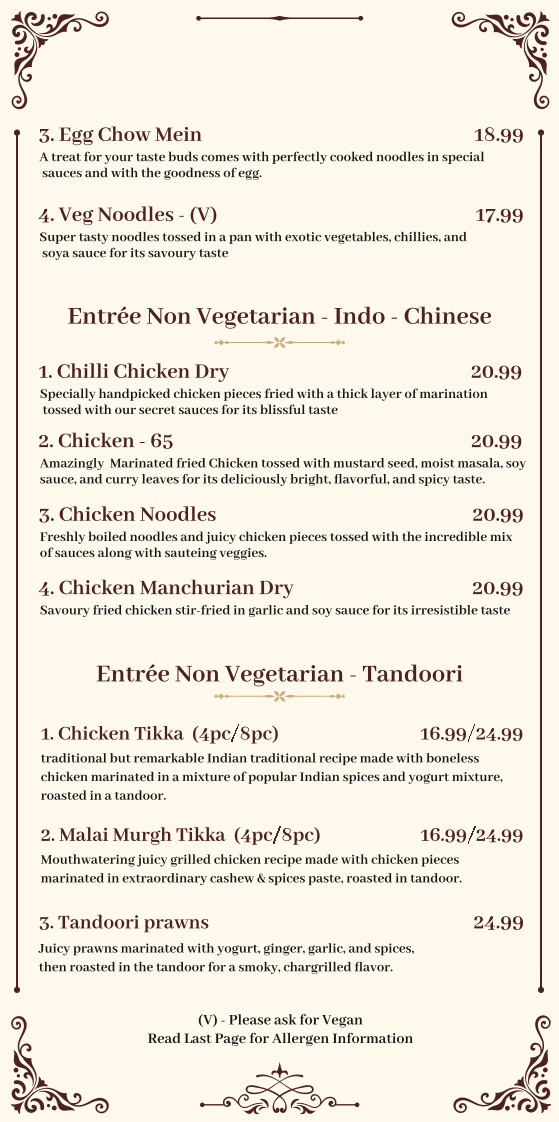 Menu, Maharaja Nepean Australian & Indian Restaurant
