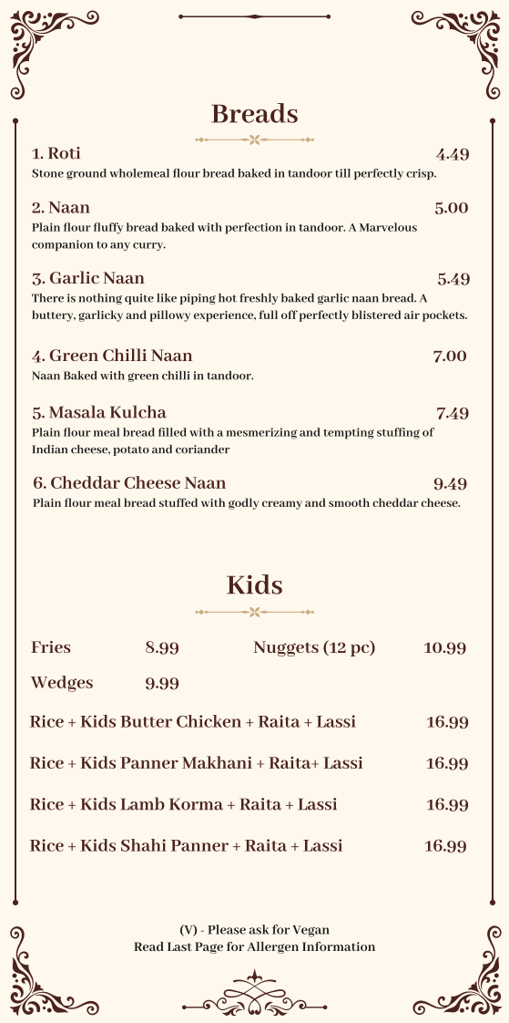 Menu, Maharaja Nepean Australian & Indian Restaurant