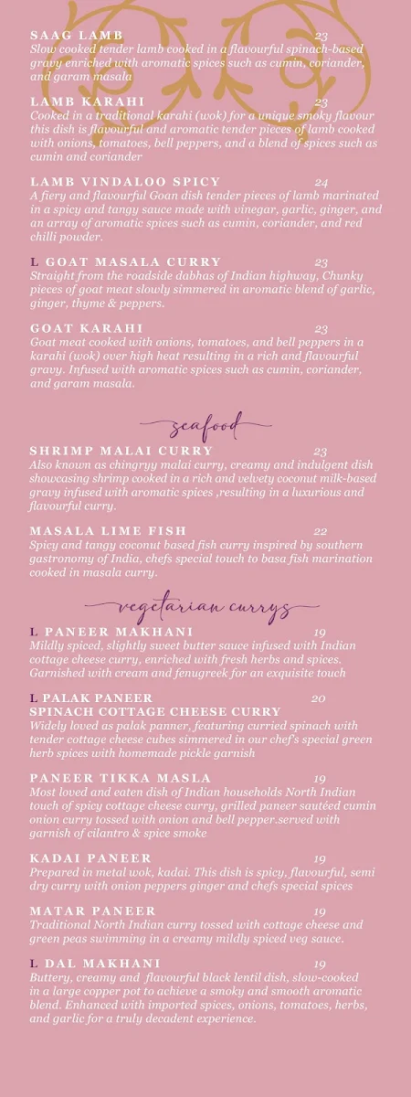 Menu, Leela Indian Food Bar (Gerrard)
