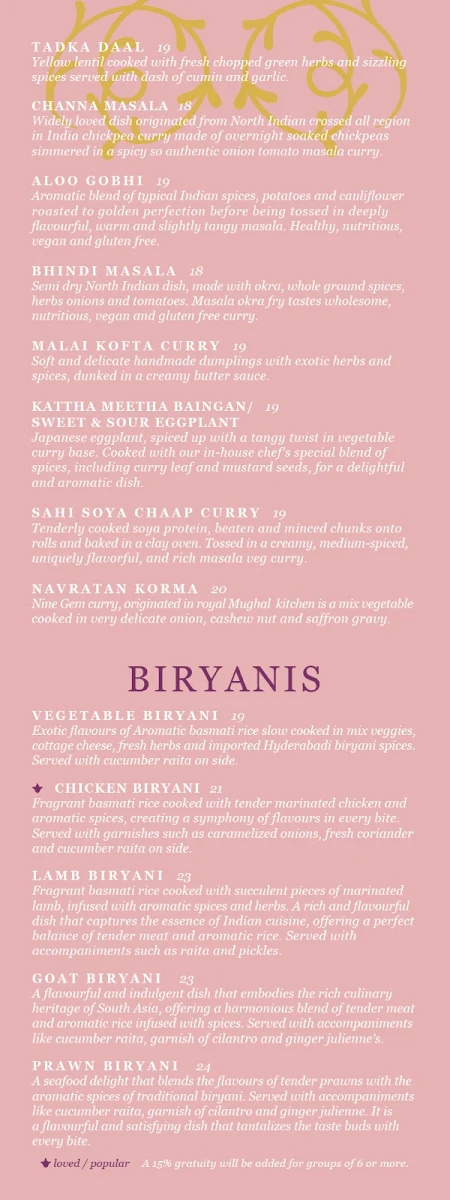 Menu, Leela Indian Food Bar (Gerrard)