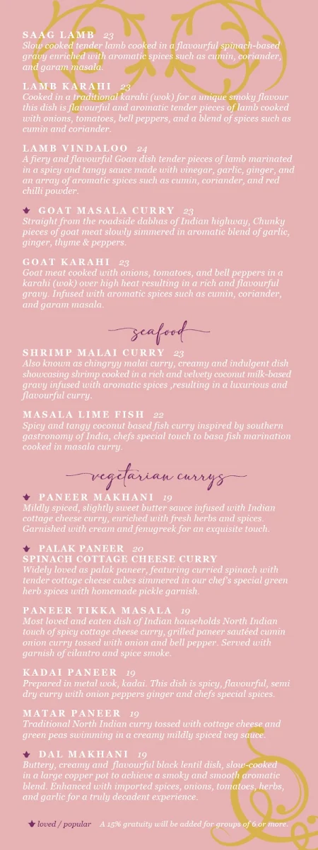 Menu, Leela Indian Food Bar (Gerrard)