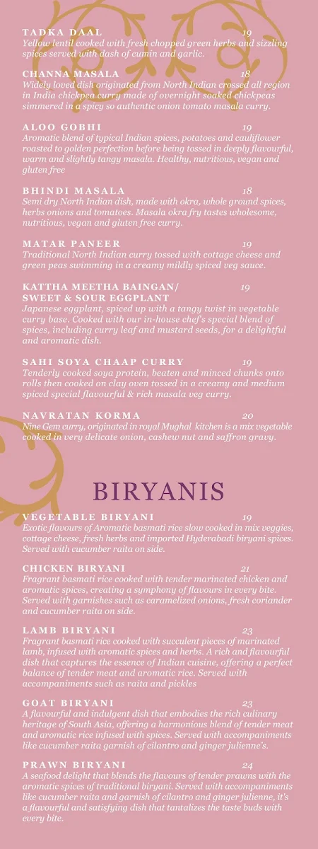 Menu, Leela Indian Food Bar (Gerrard)